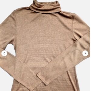 H&M Womens brown and metallic gold long sleeve turtleneck shirt szM